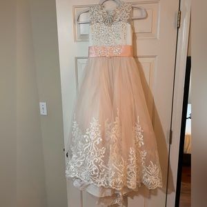 Girls flower lace tulle Dress long pageant